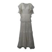 Hvid Silke Tiered Maxi Kjole