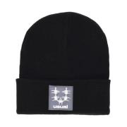 Sort Beanie Hat med Logo Patch