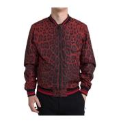 Rød Leopard Print Bomber Jakke