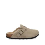 Shearling Sandaler Beige Slip-On Stil