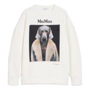 Hvid Sweater med Weimaraner Print