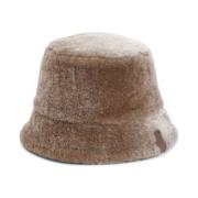 Beige Bucket Hat Shearling Cotton Linen