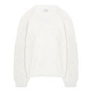 Hvid crewneck sweater med ødelagt effekt