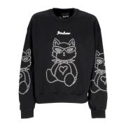 Sort Crewneck Sweatshirt med Rhinestone Logo