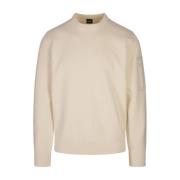 Hvid crew neck sweater med lomme