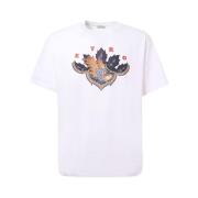 Hvid Crew-neck T-shirt med Print