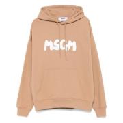 Beige Sweater med hætte og logo