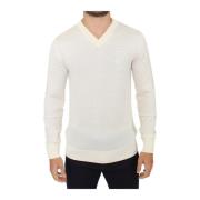 Hvid V-hals uldblanding pullover