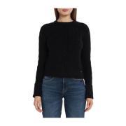 Sort Cropped Sweater med Flettedetalje