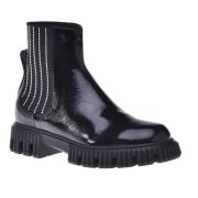 Black Combat boots in naplak and elastic with rhinestones