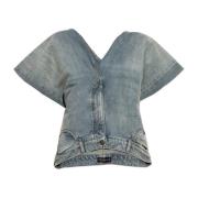 Denim top med vintage effekt