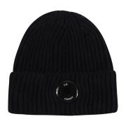 Blå Ribstrikket Beanie Hat