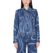 Marmor Print Denim Jakke Kvinder Knap