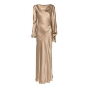 Beige Satin Maxi Kjole Specielle Lejligheder