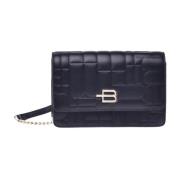 Wallet with crossbody strap in black quilted leather with monogram