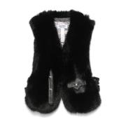 Faux-Fur Sort Frakke med Stud Detaljer