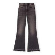 Sort Rå Kant Denim Flare Jeans