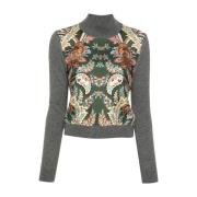 Grøn blomstret højhalset sweater