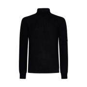 Sort Ribbet Turtleneck Sweater med Lens detalje