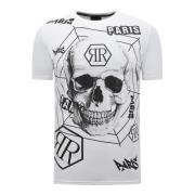 Skull - T-shirt med Rhinestone - 7968