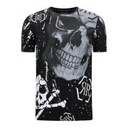 Skull - T-shirt med Rhinestone - 7975