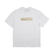 Hvid Herre T-shirt med Beige Print