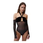 Velour Mesh Bodysuit med Cut-Out