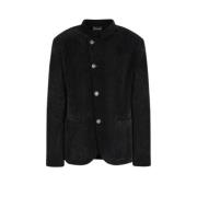 Sort Ribbet Velour Blazer AW24