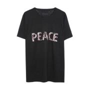 Fredelig Blomst Print Linned T-Shirt