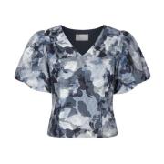 Blomstret Brokade Statement Bluse