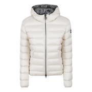 Ivory Nylon Hætte Puffer Frakke