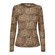 Leopard Print Mesh Bluse