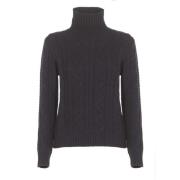 Blå Cashmere Uld Høj Hals Sweater