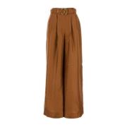 Silke Illustration Wide-Leg Pant i Karamel