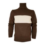 Højhalset sweater brun stribet