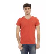 Orange V-hals T-shirt med brysttryk