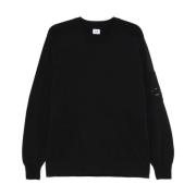 Sort Strikket Crew Neck Sweater