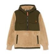 Beige Faux-Fur Farveblok Frakke