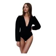 Rynket ærme dyb hals bodysuit