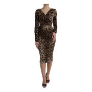 Leopard Print Wrap Midi Kjole