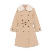 Beige Polstret Shearling Krave Frakke