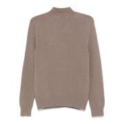 Brun Cashmere Uld Sweater Ribbet Jumper