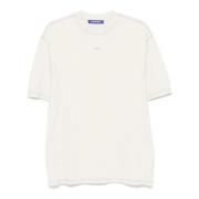 Beige Jersey T-shirt med Logo Print