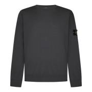 Grå Ribbet Crewneck Uld Sweater