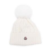 Hvid Cashmere Blend Beanie med Logo Patch