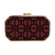 Bordeaux Flock Clutch med Gylden Metal