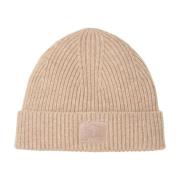 Strikket Beige Hat med Logo Accent