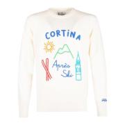 Hvid Crew Neck Sweater med Broderi