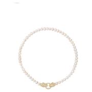 Women's Pearl Choker with Gold Double Panther Head