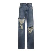 Revnet Denim Jeans med Frynsede Kanter